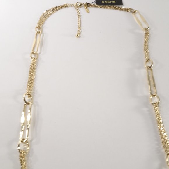 Cache Women's Classic Style Gold Hammered shiny Oval Link Long Necklace NWT49 - Picture 12 of 13